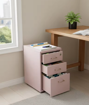 Roze Verticale Archiefkast met 3 Niveaus – Met Slot en Verplaatsbare Laden