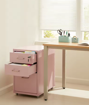 Roze Verticale Archiefkast met 3 Niveaus – Met Slot en Verplaatsbare Laden