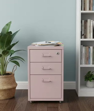 Roze Verticale Archiefkast met 3 Niveaus – Met Slot en Verplaatsbare Laden