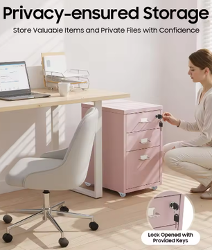 Roze Verticale Archiefkast met 3 Niveaus – Met Slot en Verplaatsbare Laden