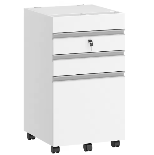 Mobiele Archiefkast met 3 Laden – Afsluitbaar, Extra Opbergruimte, Wit