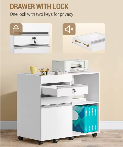 Mobiele Archiefkast met 3 Laden – Afsluitbaar, Extra Opbergruimte, Wit
