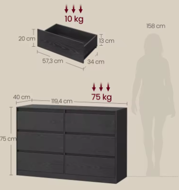 Moderne Ladekast met 6 Lades – Minimalistisch Opbergmeubel
