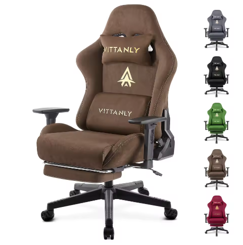 Ergonomische Gamingstoel van Suède met Hoge Rugleuning en Voetsteun