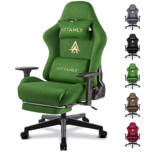 Ergonomische Gamingstoel van Suède met Hoge Rugleuning en Voetsteun