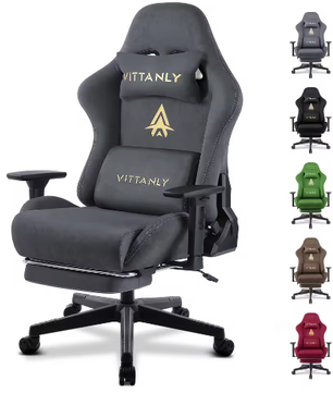 Ergonomische Gamingstoel van Suède met Hoge Rugleuning en Voetsteun