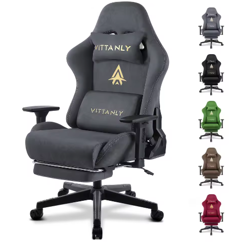Ergonomische Gamingstoel van Suède met Hoge Rugleuning en Voetsteun