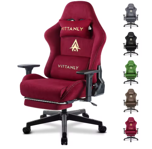 Ergonomische Gamingstoel van Suède met Hoge Rugleuning en Voetsteun