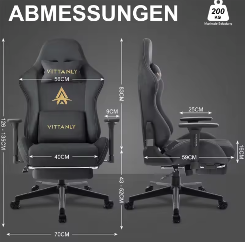 Ergonomische Gamingstoel van Suède met Hoge Rugleuning en Voetsteun
