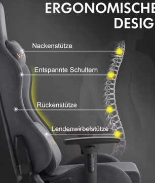 Ergonomische Gamingstoel van Suède met Hoge Rugleuning en Voetsteun