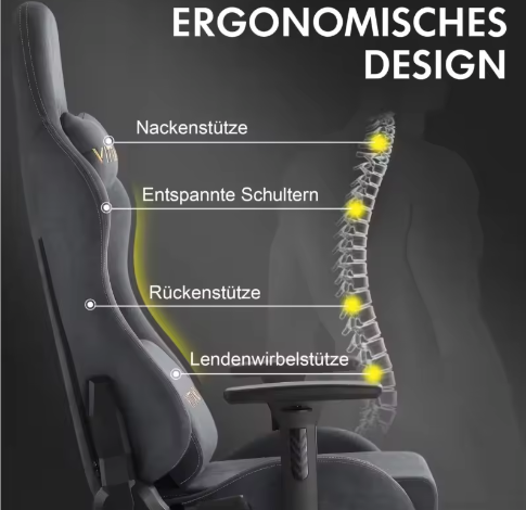 Ergonomische Gamingstoel van Suède met Hoge Rugleuning en Voetsteun