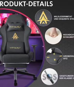Ergonomische Gamingstoel van Suède met Hoge Rugleuning en Voetsteun