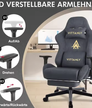 Ergonomische Gamingstoel van Suède met Hoge Rugleuning en Voetsteun