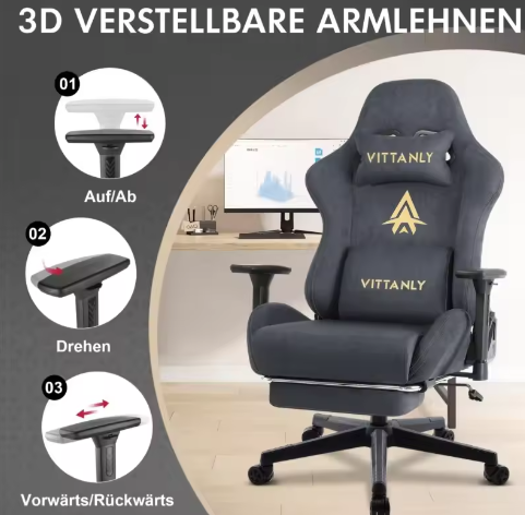 Ergonomische Gamingstoel van Suède met Hoge Rugleuning en Voetsteun