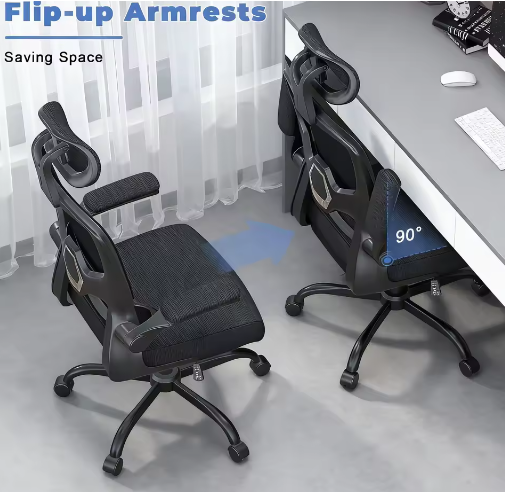 Ergonomische Bureaustoel met Opklapbare Armleuningen en Ademend Rugpaneel