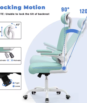 Ergonomische Bureaustoel met Opklapbare Armleuningen – Verstelbaar, Ademende Mesh Rugleuning, 360° Draaistoel