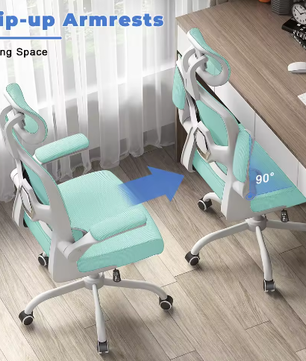 Ergonomische Bureaustoel met Opklapbare Armleuningen – Verstelbaar, Ademende Mesh Rugleuning, 360° Draaistoel