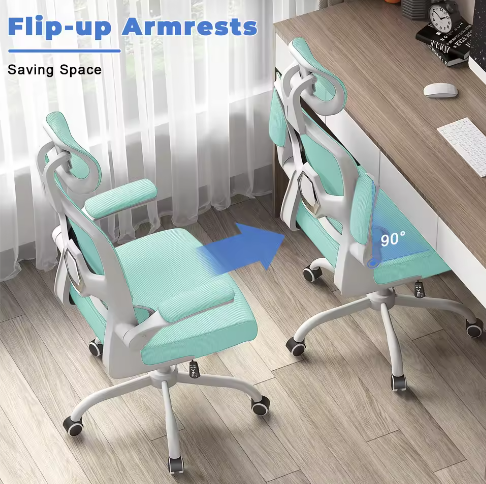 Ergonomische Bureaustoel met Opklapbare Armleuningen – Verstelbaar, Ademende Mesh Rugleuning, 360° Draaistoel