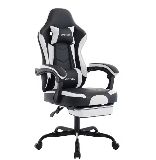Ergonomische Gamingstoel met Voetsteun – Verstelbare Computerstoel met Lendenkussen en Hoofdsteun