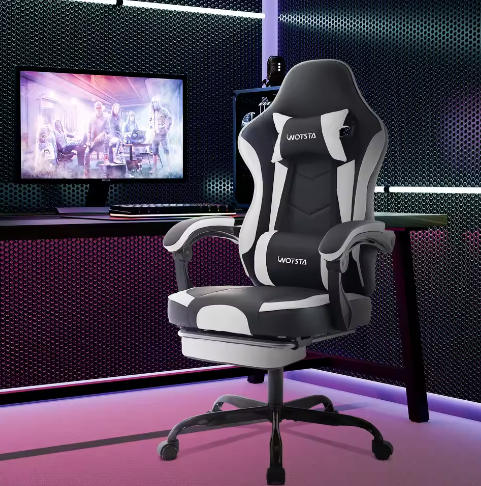Ergonomische Gamingstoel met Voetsteun – Verstelbare Computerstoel met Lendenkussen en Hoofdsteun