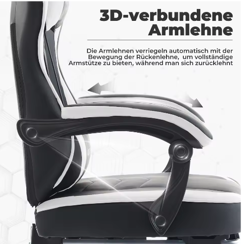 Ergonomische Gamingstoel met Voetsteun – Verstelbare Computerstoel met Lendenkussen en Hoofdsteun