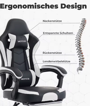 Ergonomische Gamingstoel met Voetsteun – Verstelbare Computerstoel met Lendenkussen en Hoofdsteun