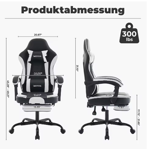 Ergonomische Gamingstoel met Voetsteun – Verstelbare Computerstoel met Lendenkussen en Hoofdsteun
