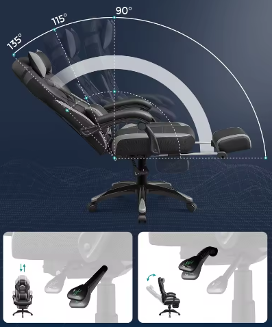 Hoogte Verstelbare Ergonomische Bureaustoel met Voetsteun – Gaming en Thuiskantoor