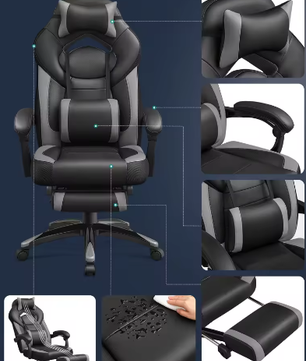Hoogte Verstelbare Ergonomische Bureaustoel met Voetsteun – Gaming en Thuiskantoor