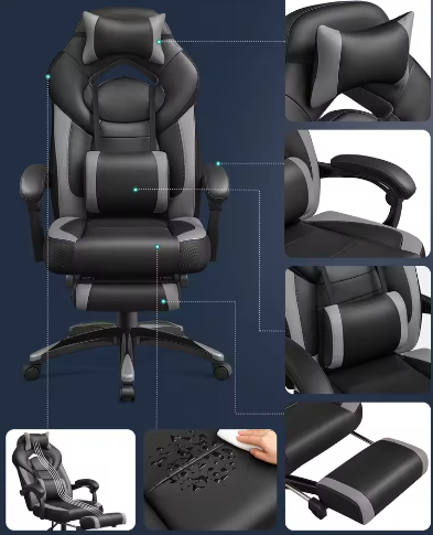 Hoogte Verstelbare Ergonomische Bureaustoel met Voetsteun – Gaming en Thuiskantoor