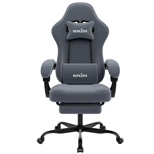 Ergonomische Gamingstoel met Voetsteun – Verstelbare Bureaustoel met Lendensteun en Racestoelontwerp