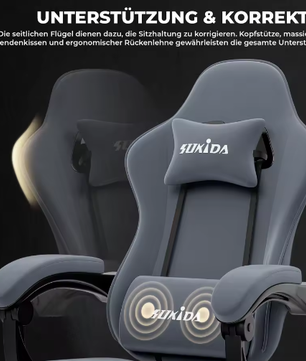 Ergonomische Gamingstoel met Voetsteun – Verstelbare Bureaustoel met Lendensteun en Racestoelontwerp