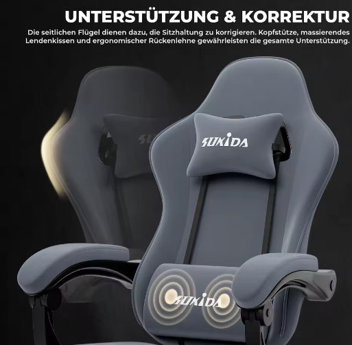 Ergonomische Gamingstoel met Voetsteun – Verstelbare Bureaustoel met Lendensteun en Racestoelontwerp