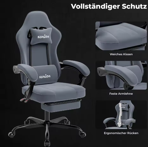 Ergonomische Gamingstoel met Voetsteun – Verstelbare Bureaustoel met Lendensteun en Racestoelontwerp