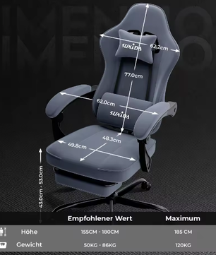 Ergonomische Gamingstoel met Voetsteun – Verstelbare Bureaustoel met Lendensteun en Racestoelontwerp