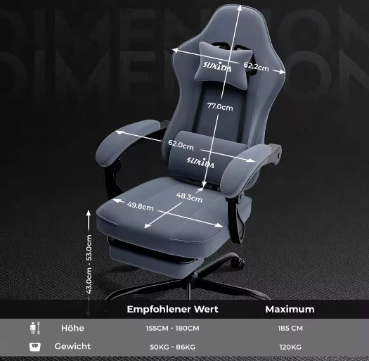 Ergonomische Gamingstoel met Voetsteun – Verstelbare Bureaustoel met Lendensteun en Racestoelontwerp