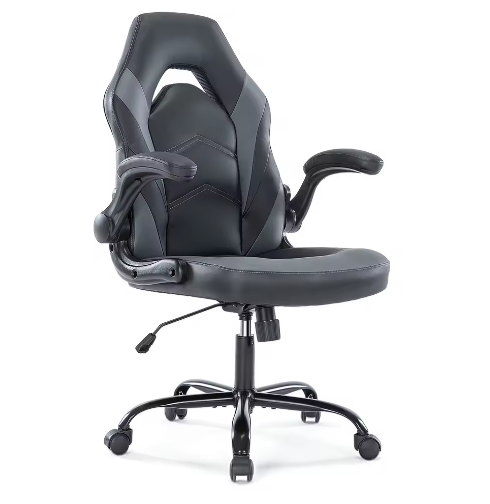 Ergonomische Gaming Bureaustoel van PU-Leer – Verstelbaar met Opklapbare Armleuningen en Schommelfunctie