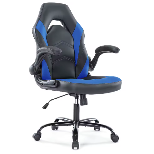 Ergonomische Gaming Bureaustoel van PU-Leer – Verstelbaar met Opklapbare Armleuningen en Schommelfunctie