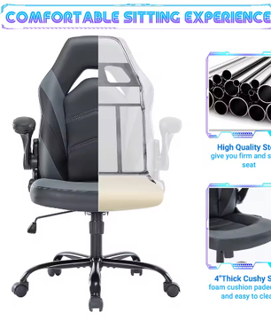 Ergonomische Gaming Bureaustoel van PU-Leer – Verstelbaar met Opklapbare Armleuningen en Schommelfunctie