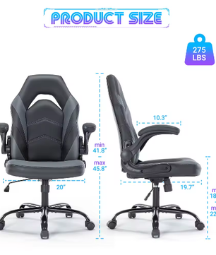 Ergonomische Gaming Bureaustoel van PU-Leer – Verstelbaar met Opklapbare Armleuningen en Schommelfunctie