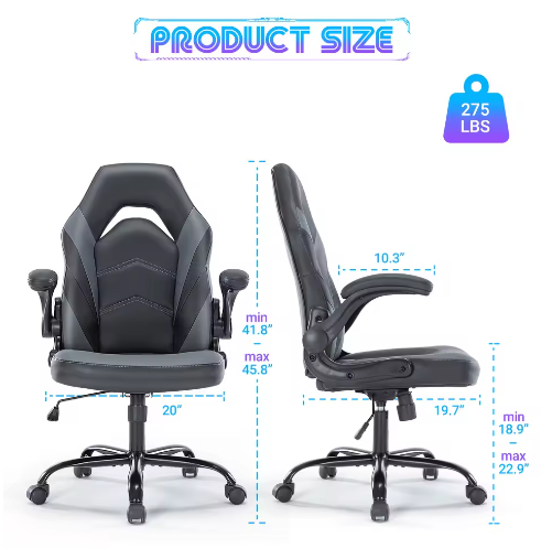 Ergonomische Gaming Bureaustoel van PU-Leer – Verstelbaar met Opklapbare Armleuningen en Schommelfunctie