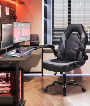 Ergonomische Gaming Bureaustoel van PU-Leer – Verstelbaar met Opklapbare Armleuningen en Schommelfunctie