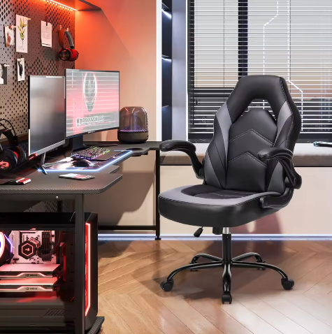 Ergonomische Gaming Bureaustoel van PU-Leer – Verstelbaar met Opklapbare Armleuningen en Schommelfunctie
