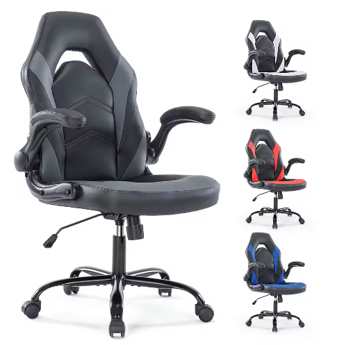 Ergonomische Gaming Bureaustoel van PU-Leer – Verstelbaar met Opklapbare Armleuningen en Schommelfunctie