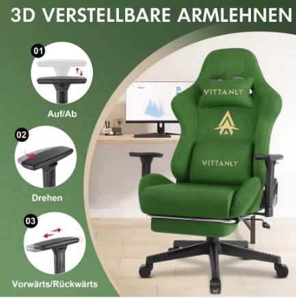 Ergonomische Gaming Bureaustoel met Pocket Spring Kussen, Verstelbare Armleuningen en Voetsteun