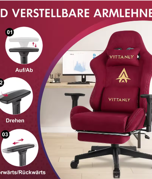Ergonomische Gaming Bureaustoel met Pocket Spring Kussen, Verstelbare Armleuningen en Voetsteun