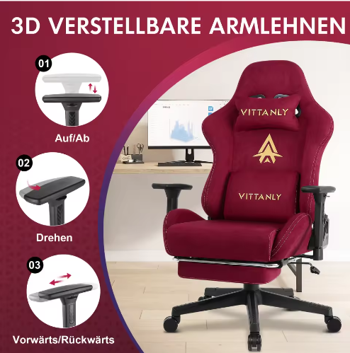 Ergonomische Gaming Bureaustoel met Pocket Spring Kussen, Verstelbare Armleuningen en Voetsteun
