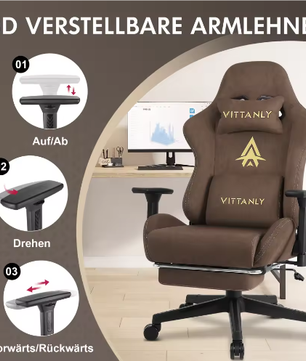 Ergonomische Gaming Bureaustoel met Pocket Spring Kussen, Verstelbare Armleuningen en Voetsteun