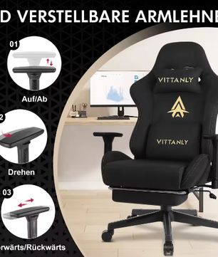 Ergonomische Gaming Bureaustoel met Pocket Spring Kussen, Verstelbare Armleuningen en Voetsteun