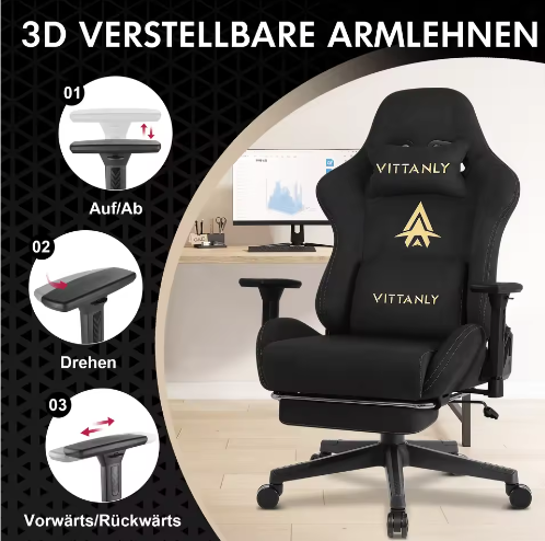 Ergonomische Gaming Bureaustoel met Pocket Spring Kussen, Verstelbare Armleuningen en Voetsteun
